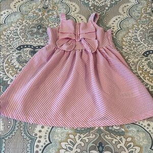Blueberi Boulevard Pink and White Striped Seersucker Kids Dress with Bow